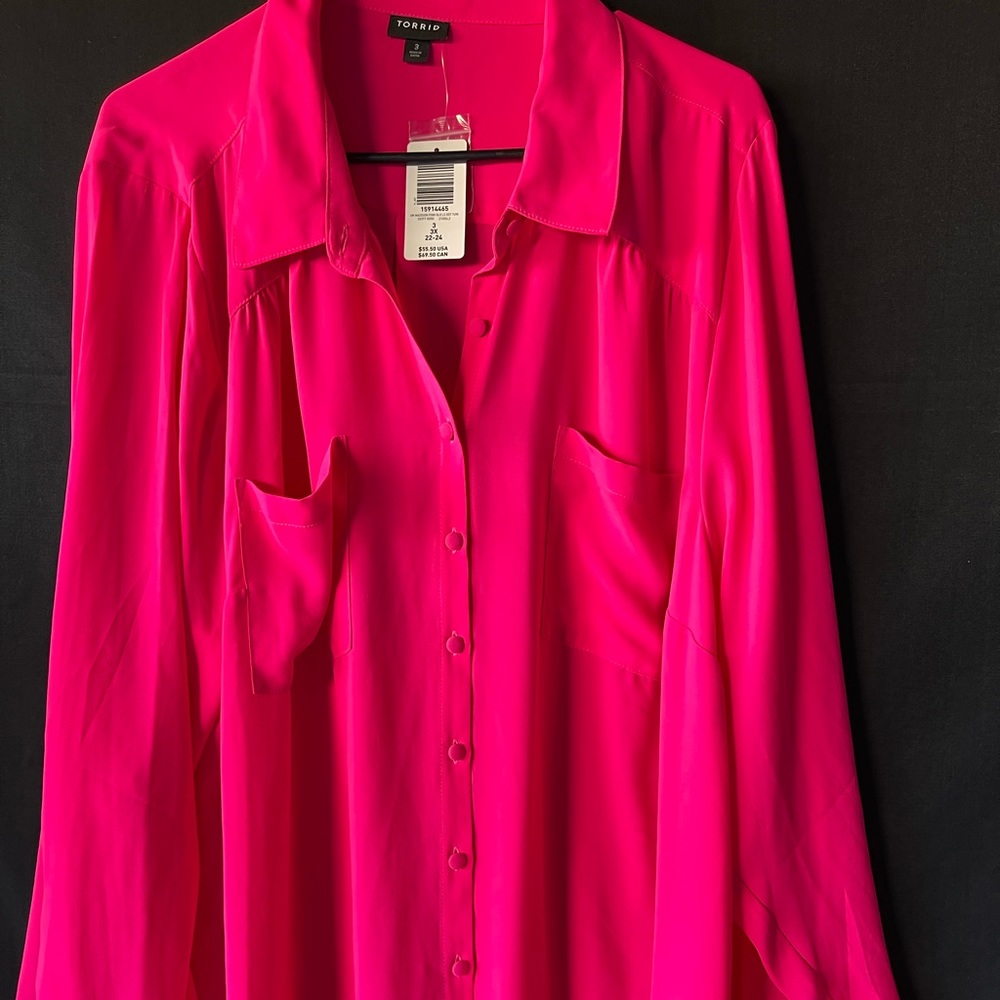 torrid Vibrant Hot Pink Long Sleeve Button-Up Blouse